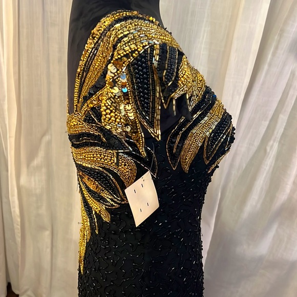 BLACK TIE black & gold beaded formal gown vintage womens dress zipper back NWT 8 - Picture 16 of 17